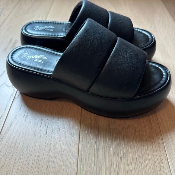 Seychelles Womens Black Leather Sandal Puffy Platform Slides Made in Italy Sz 10 - Picture 3 of 9